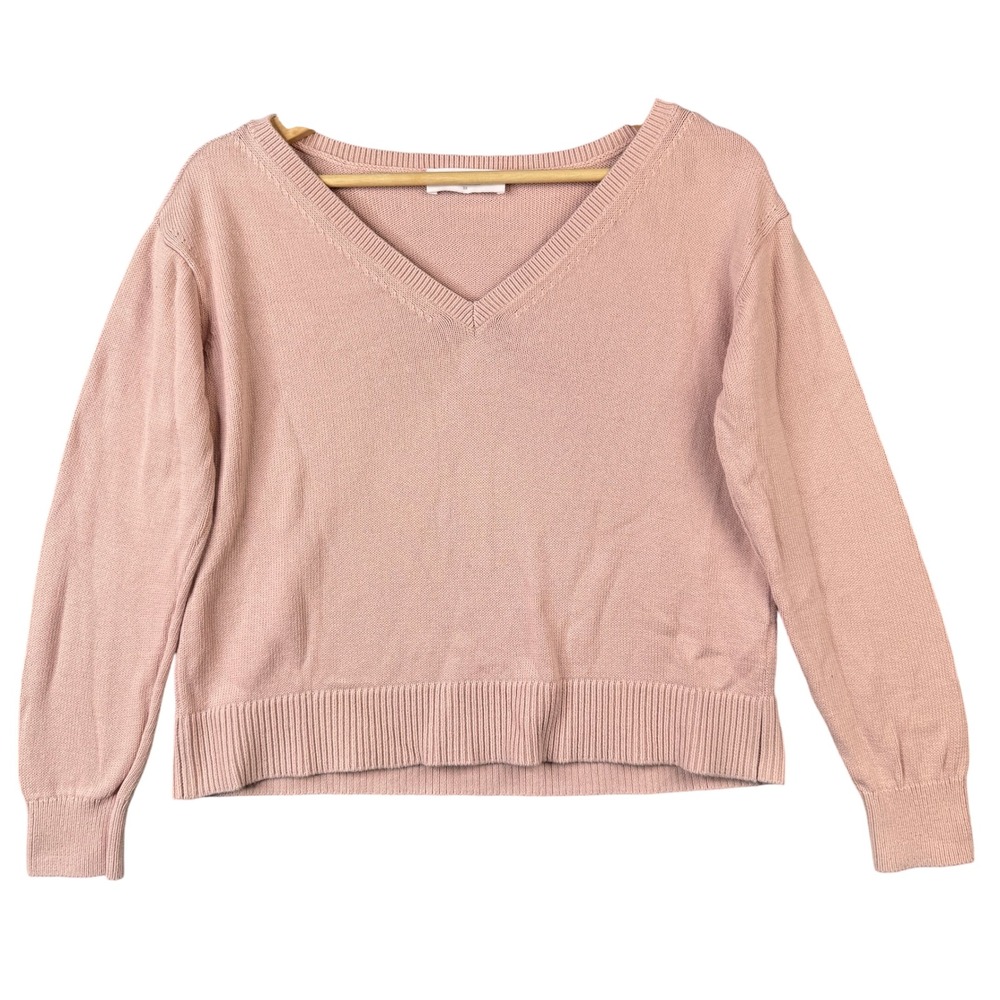Everlane Womens XS Pink 100% Cotton V-Neck Long Sleeve Relaxed Knit Sweater